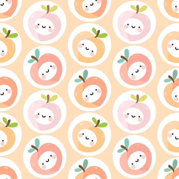 Cute Peach Fruit Faces Seamless Pattern Repeated Cartoon Background Vector — Stock Vector