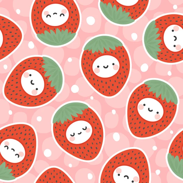 草莓脸图案 卡通无缝背景 载体图解 — 图库矢量图片
