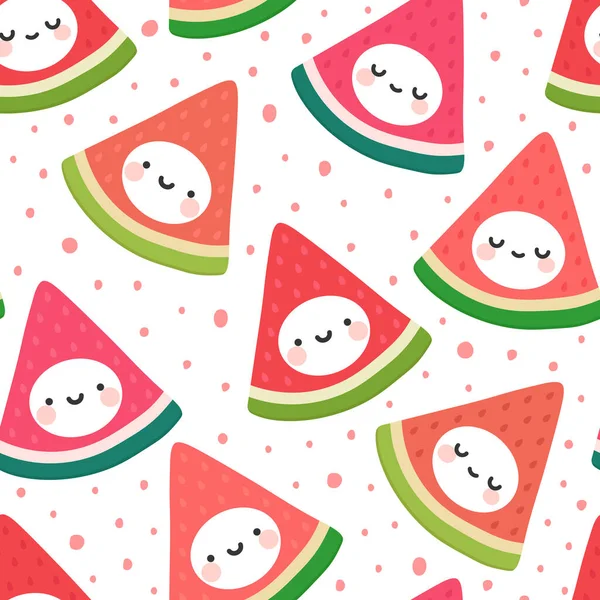 Wassermelone Gesichter Muster Cartoon Nahtlosen Hintergrund Vektorillustration — Stockvektor