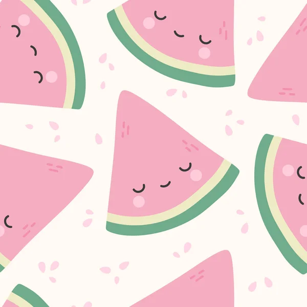 Wassermelone Gesichter Muster Cartoon Nahtlosen Hintergrund Vektorillustration — Stockvektor