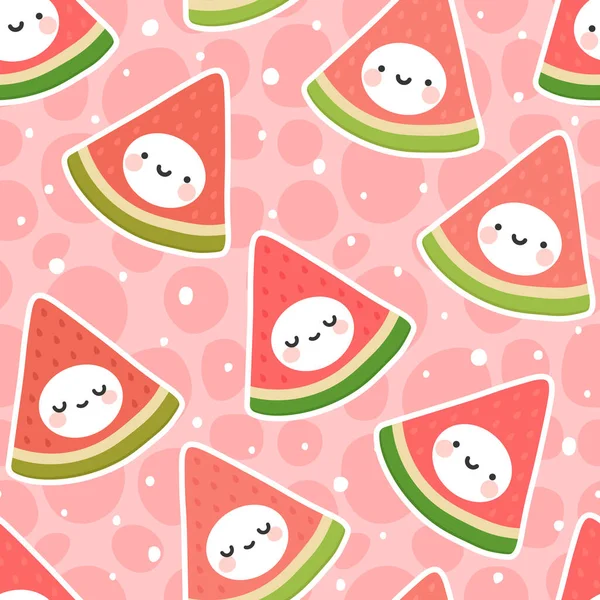 Watermelon Faces Pattern Cartoon Seamless Background Vector Illustration — Stock Vector
