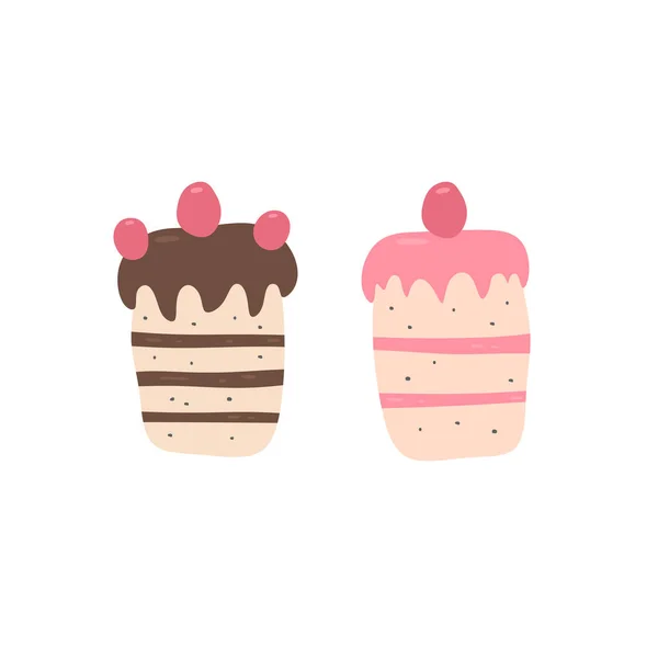Cute Cakes Cream Set Vector Illustration — Stock Vector