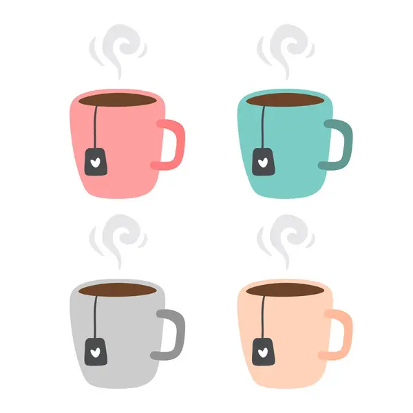 Чайные Чашки Набор Иконок Разных Цветов Векторная Иллюстрация — стоковый вектор