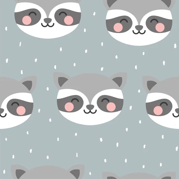 Vector Seamless Pattern Cute Raccoons — Stock Vector