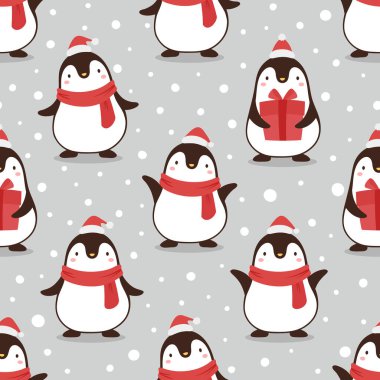 Noel arkaplanında penguenler olan kusursuz bir desen
