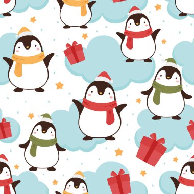 Penguenler ve hediyelerle Noel kusursuz desen