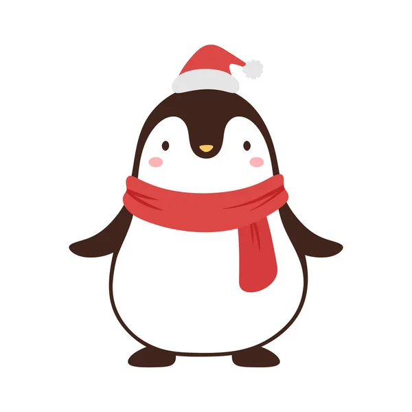 Χριστούγεννα Πιγκουίνος Στο Καπέλο Santa Claus — Διανυσματικό Αρχείο