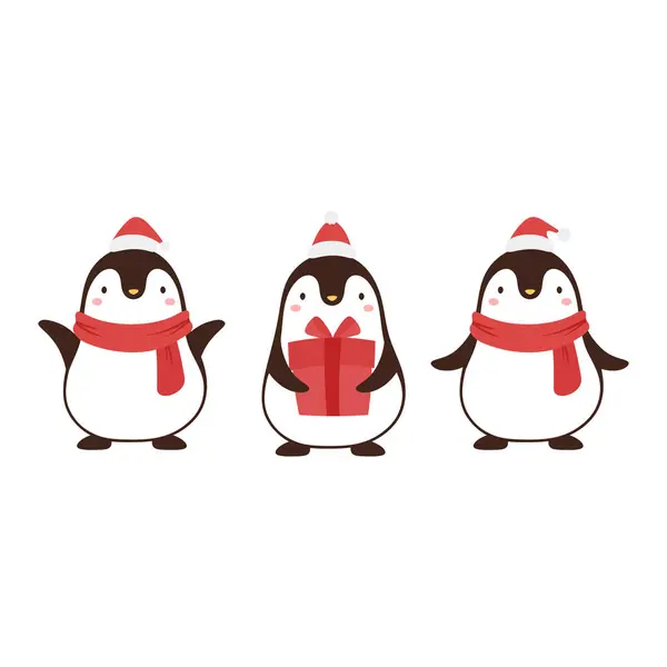 Polar Penguins Isolated White Background — Stock Vector
