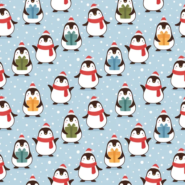 Рождественский Бесшовный Узор Пингвинами — стоковый вектор
