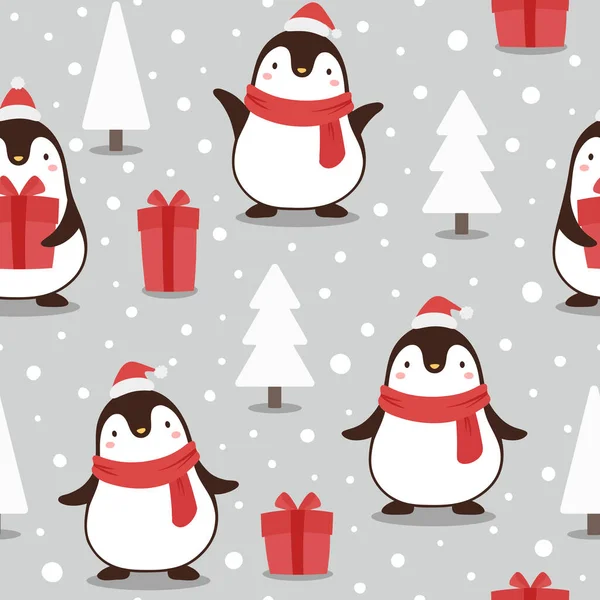 Christmas Seamless Pattern Penguins — Stock Vector