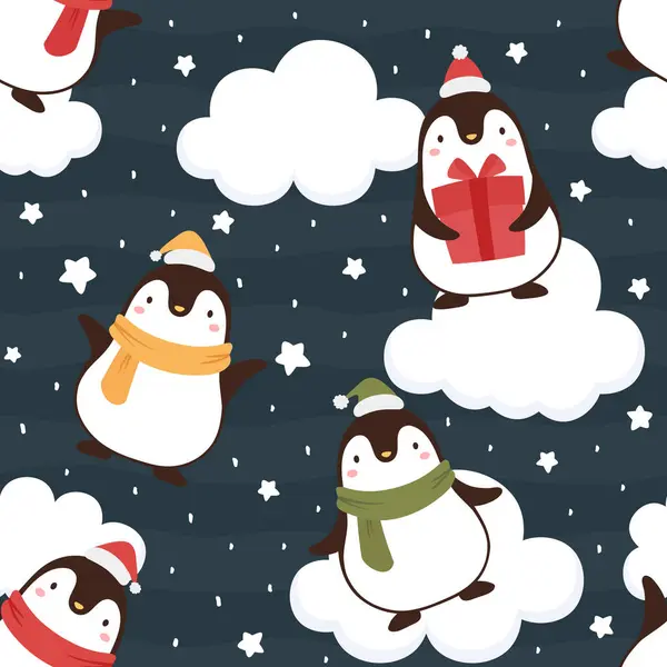 Padrão Sem Costura Natal Com Pinguins — Vetor de Stock