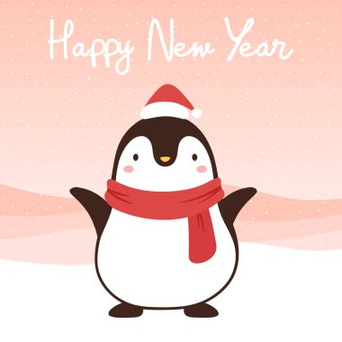 Mutlu bir penguenle şirin bir Noel kartı.