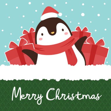 Mutlu penguenli şirin noel kartı.