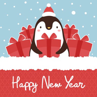 Mutlu bir penguenle şirin bir Noel kartı.