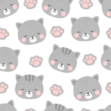 Sevimli kedicik pençeleri pürüzsüz desenli kediler, karalama kedi hayvan arka planı, kedi vektör çizimi 