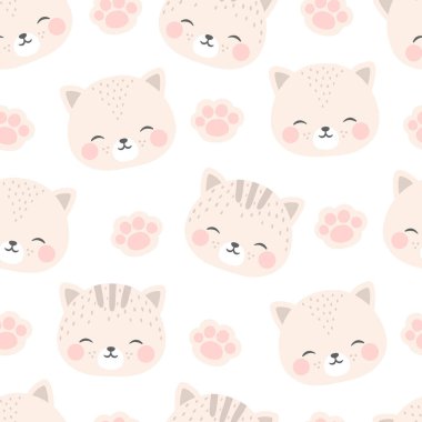 Sevimli kedicik pençeleri pürüzsüz desenli kediler, karalama kedi hayvan arka planı, kedi vektör çizimi 