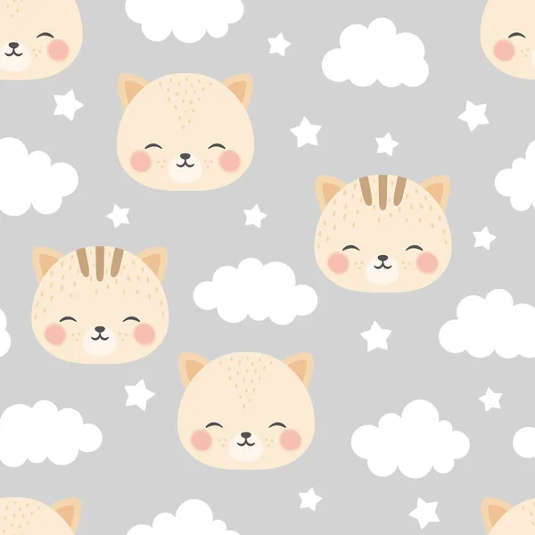 Γάτες Χαριτωμένα Σύννεφα Αδιάλειπτη Μοτίβο Doodle Γάτες Ζώα Φόντο Γατάκι Εικονογράφηση Αρχείου