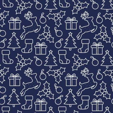 Noel Süslü Kusursuz Desen, Mutlu Yıllar İçin Vektör Çizimi ve Mutlu Noeller Duvar Kağıdı    