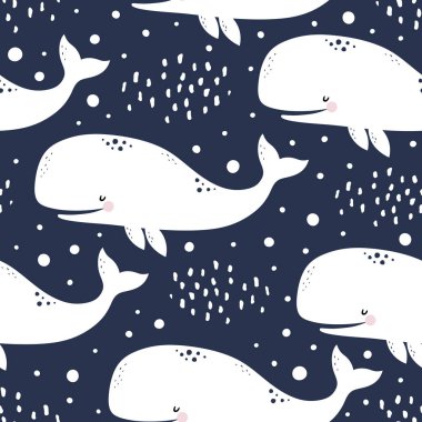 Balina resimli duvar kağıdı. Kusursuz desen 