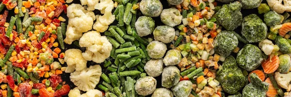 Gefrorene Gemüsemischung Banner Gefrorene Grüne Bohnen Und Brokkoli Mais Und — Stockfoto