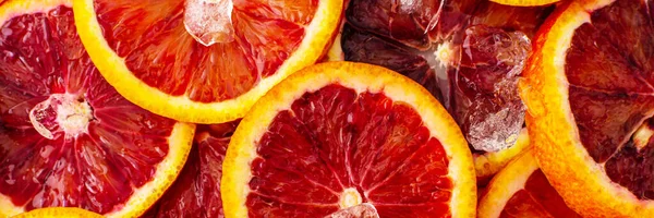 Fruit Banner Blood Oranges Ice Delicious Sweet Fruit Top View — Stock Photo, Image