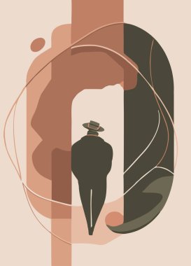 The image shows small silhouettes of men with backs on an abstract background with neutral shades.