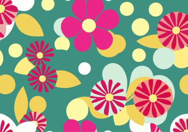 Set of seamless patterns in modern floral style and polka dots. Mid Century Modern Art design for paper, cover, fabric, interior decor and more