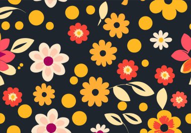 Set of seamless patterns in modern floral style and polka dots. Mid Century Modern Art design for paper, cover, fabric, interior decor and more