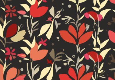 Set of seamless patterns in modern floral style and polka dots. Mid Century Modern Art design for paper, cover, fabric, interior decor and more