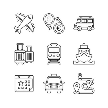 Turizm ve Seyahat Simgesi Çizgi Biçiminde Ayarlandı