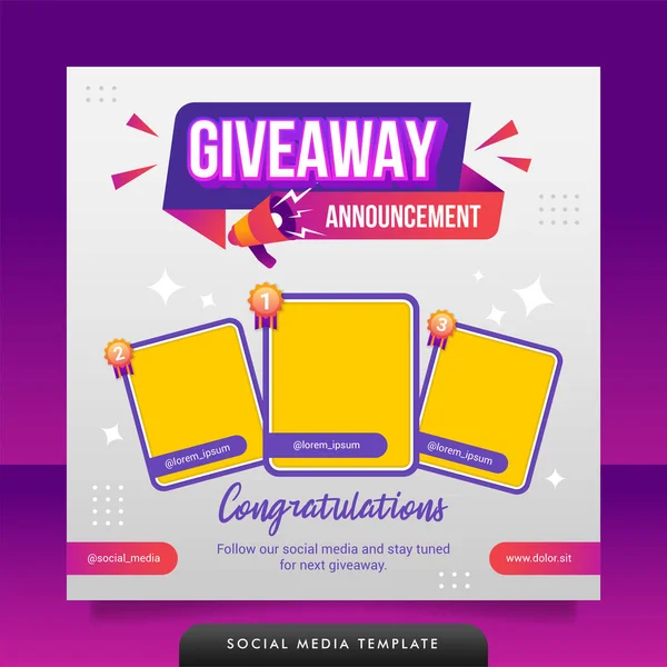Giveaway Winnaar Aankondiging Social Media Post Banner Sjabloon — Stockvector