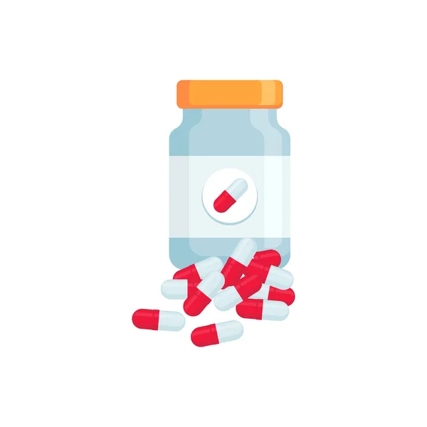 Medikamentenkapsel Flaschenvektor Illustration Flachen Design — Stockvektor