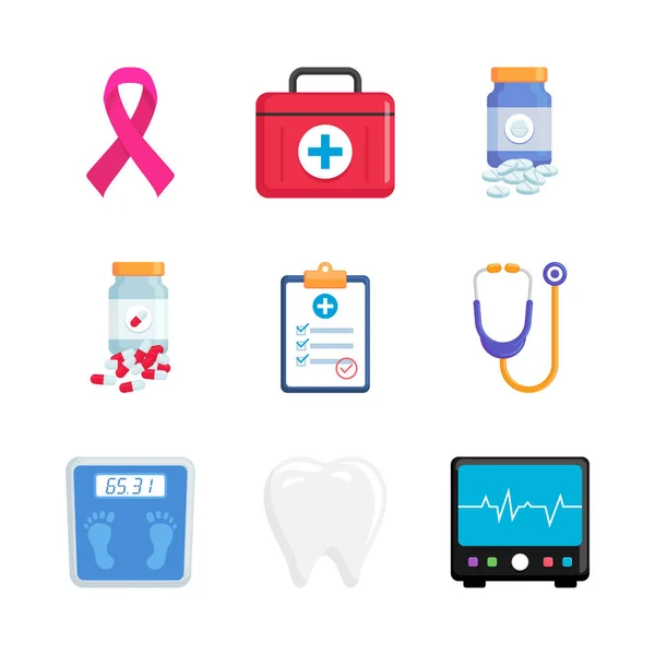 Medical Healthcare Element Vector Illustration Flat Style Medical Icon Set — Stock Vector