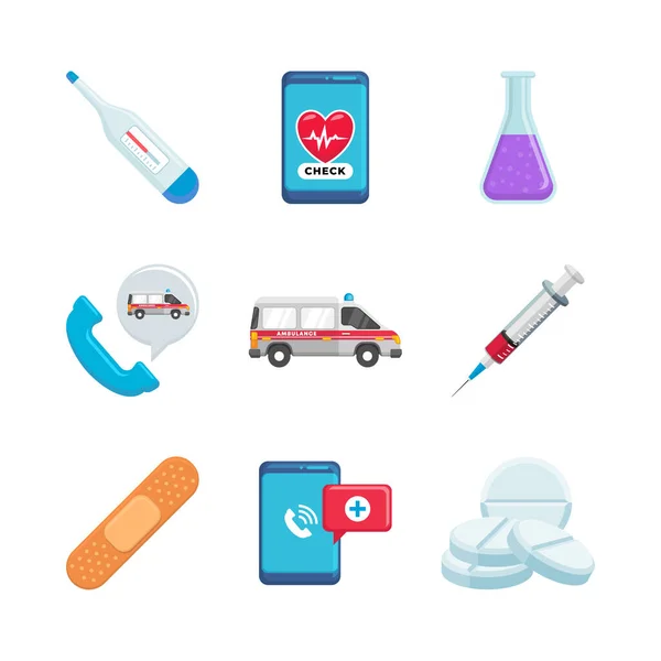Medical Healthcare Element Vector Illustration Flat Style Medical Icon Set — Stock Vector