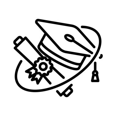 Mezuniyet Şapkası ve satır biçiminde Diploma ikonu vektör tasarımı