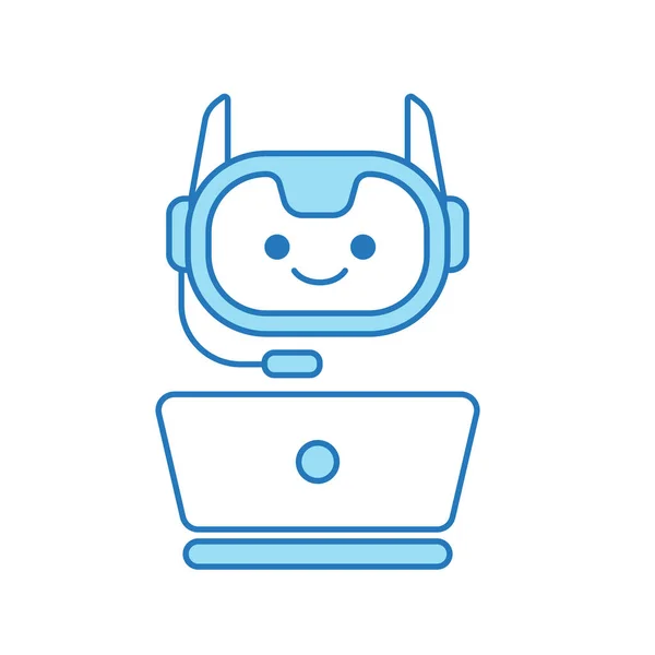 Virtual Assistant Eller Chat Bot Ikon Med Bärbar Dator Och — Stock vektor