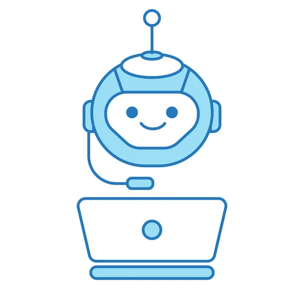 Assistente Virtual Ícone Bot Chat Com Laptop Headset Icon —  Vetores de Stock