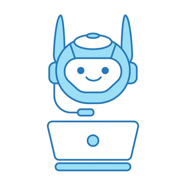Assistente Virtuale Chat Bot Icon Con Laptop Headset Icon — Vettoriale Stock