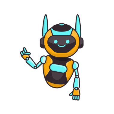 Robot karakter, vektör çizimi yapıyor. Robot maskot karakteri