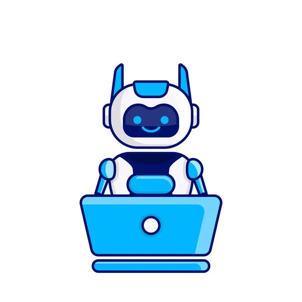 Robot Charakter Práce Notebookem Vektorové Ilustrace Roztomilý Kreslený Robot Ilustrace — Stockový vektor