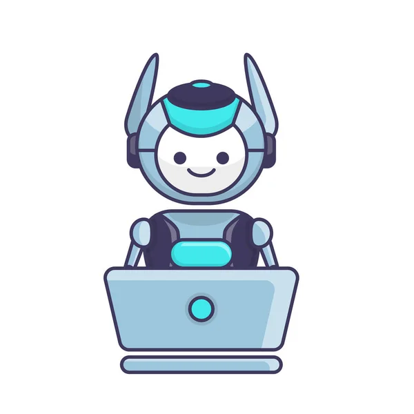 Ρομπότ Έργο Χαρακτήρα Laptop Διανυσματική Απεικόνιση Χαριτωμένο Σχέδιο Εικονογράφησης Ρομπότ — Διανυσματικό Αρχείο