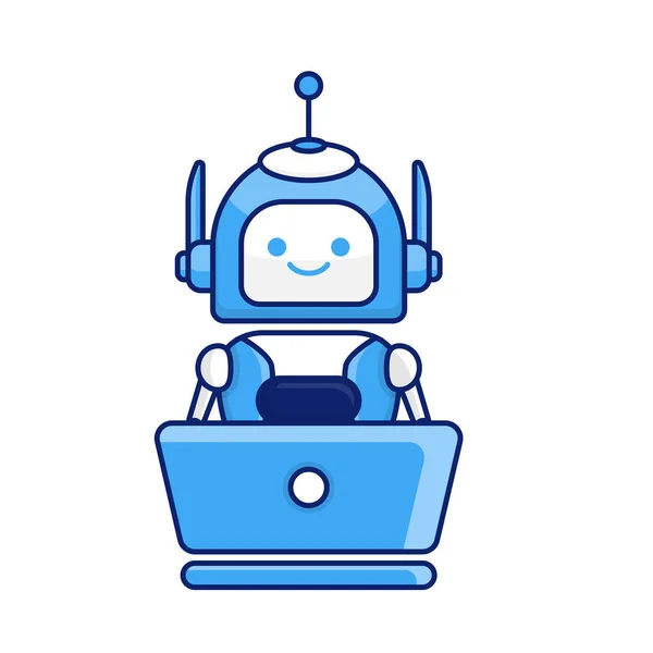 Robot Character Work Laptop Vector Illustration Cute Cartoon Robot Illustration — Stock Vector