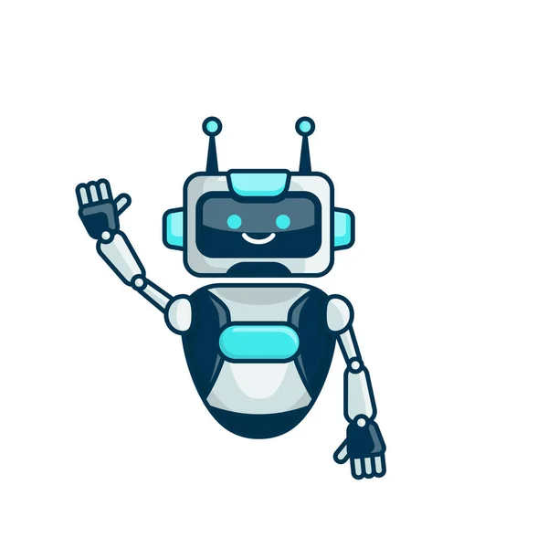 Robot Karakter Zegt Hello Vector Illustratie Leuke Robot Cartoon Illustratie — Stockvector