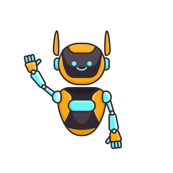Robot Karaktär Säger Hej Vektor Illustration Söt Robot Tecknad Illustration — Stock vektor