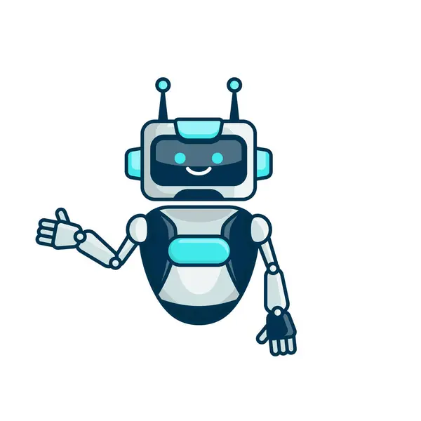 Robot Prezentujący Lub Witający Ilustrację Wektora Gestu Cute Robot Kreskówki — Wektor stockowy