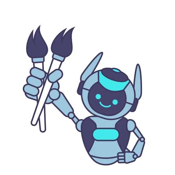 Robot Holding Paint Brush Vector Illustration Cartoon Robot Character Mascot — Stock Vector