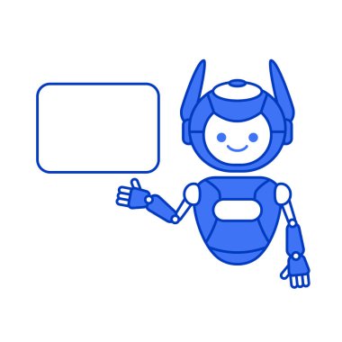 Robot boş poster pankartı tutuyor ya da bilgi gösteriyor