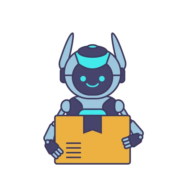 Robot Mascotte Leveren Pakket Illustratie Robot Vervoerpakket — Stockvector
