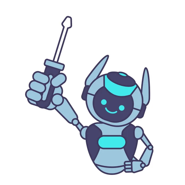 Robot Mascote Segurando Chave Fenda Vetor Ilustração Robot Personagem Pose —  Vetores de Stock