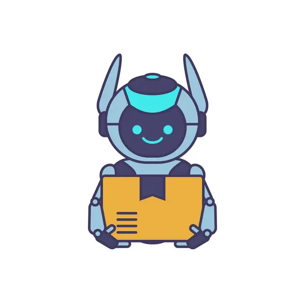 Maskotka Robota Dostarczanie Ilustracji Pakietu Robot Przewożący Paczkę — Wektor stockowy